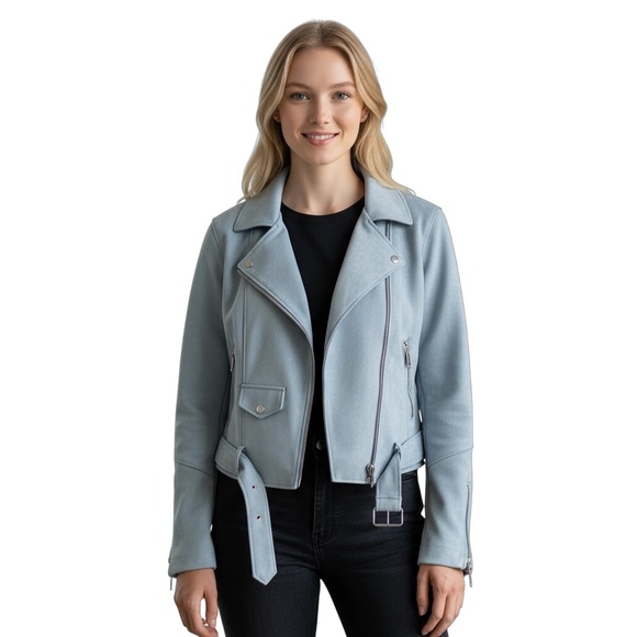 H&M Women's Light Grey Vegan Suede Jacket - Picture 1 of 10